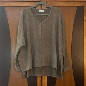 NWOT Zenana Earthy Brown V-Neck Top w/Soft Brushed Fabric & High-Low Hemline